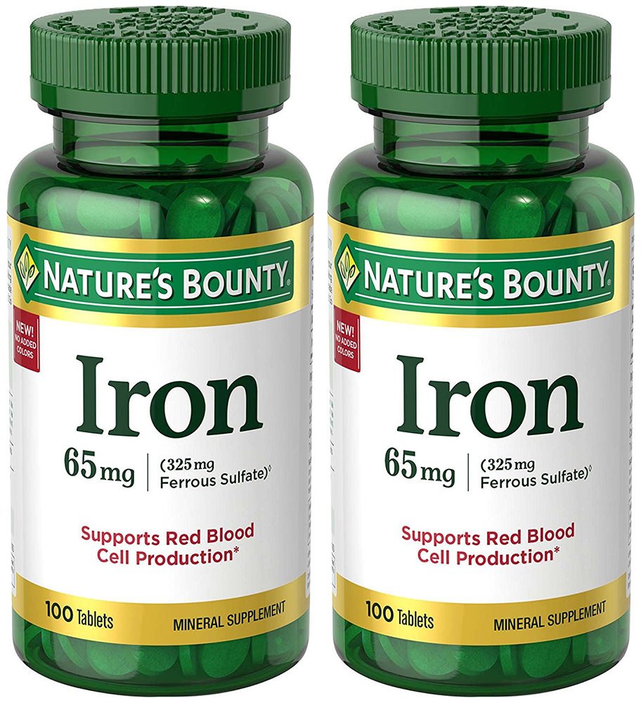 Iron 65 mg (325 mg Ferrous Sulfate) – 2 Bottles, 100 Tablets | Vegetarian-Friendly