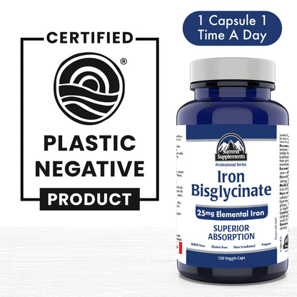 Iron Bisglycinate for Pregnancy – 120 Caps, 25mg Iron – Made in Canada