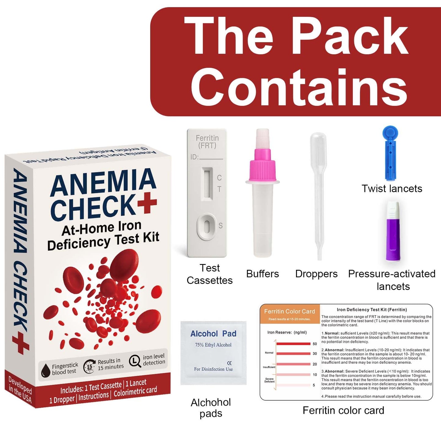 Iron Deficiency Test Kit at-Home – Self-Testing Iron Level (Men, Women, Adults & Children)