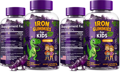 Iron Dinosaur Gummies for Kids with Vitamin C – Grape Flavor (Pack of 2)