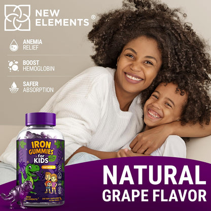 Iron Dinosaur Gummies for Kids with Vitamin C – Grape Flavor (Pack of 2)