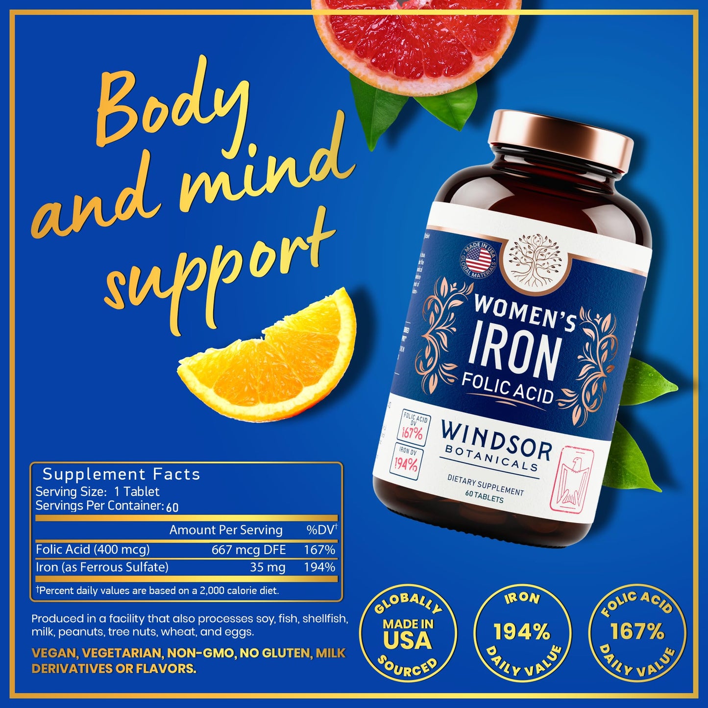 Gentle Iron 35mg + Folic Acid 400mcg for Women – Anemia & Pregnancy Support