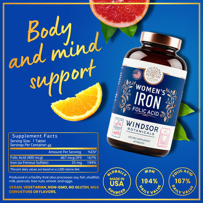 Gentle Iron 35mg + Folic Acid 400mcg for Women – Anemia & Pregnancy Support