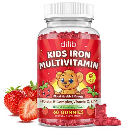 Iron Gummy Multivitamin for Kids – Iron, Zinc & B-Complex (60 Gummies) | Strawberry