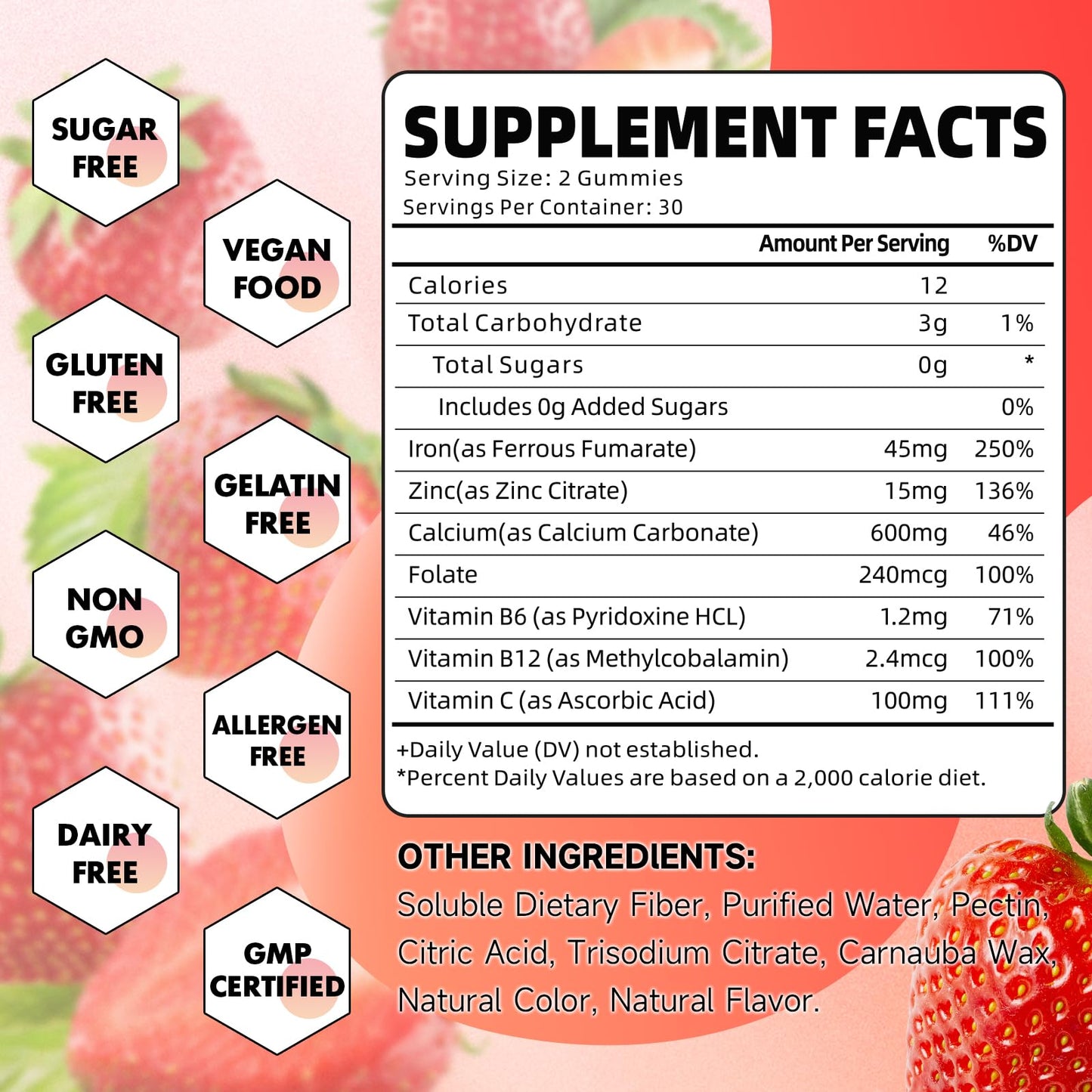Iron Gummies Sugar Free – For Women, Men & Kids | 120 Count