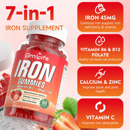 Iron Gummies Sugar Free – For Women, Men & Kids | 120 Count