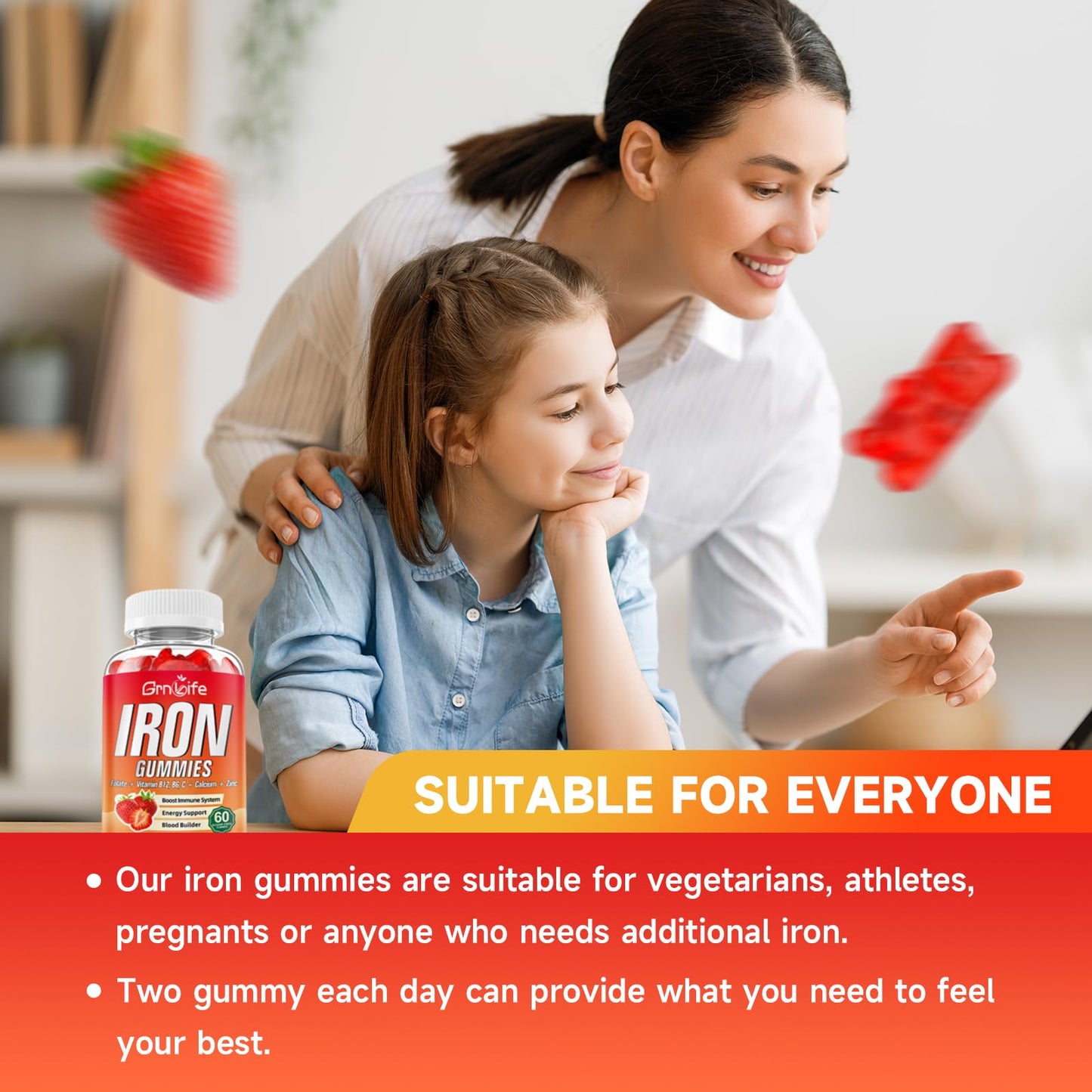 Iron Gummies Sugar Free – For Women, Men & Kids | 120 Count