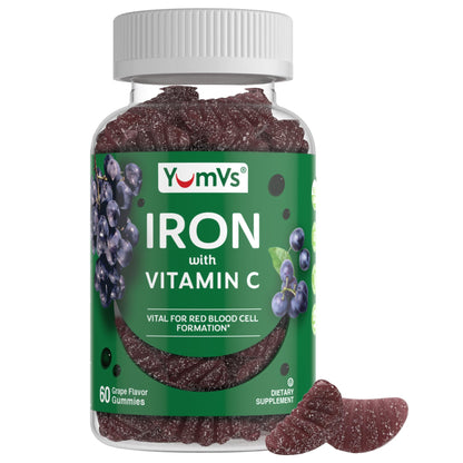 Iron Gummies with Vitamin C – 10 mg Iron, Grape Flavor (60 Count) – Vegan, Kosher, Non-GMO