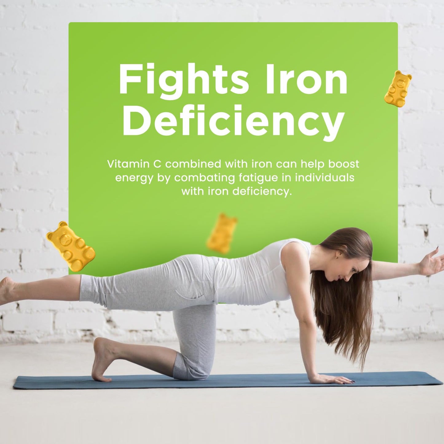 Iron Gummies for Adults & Kids – Vegan Iron Supplement with B6, B12, C, Zinc, Folate | Pineapple 60ct