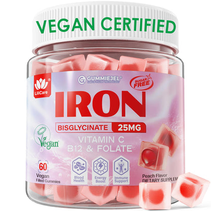 Iron Gummies for Women 25mg + Vitamin C — Beet Root, B12, Folate, 60 Count