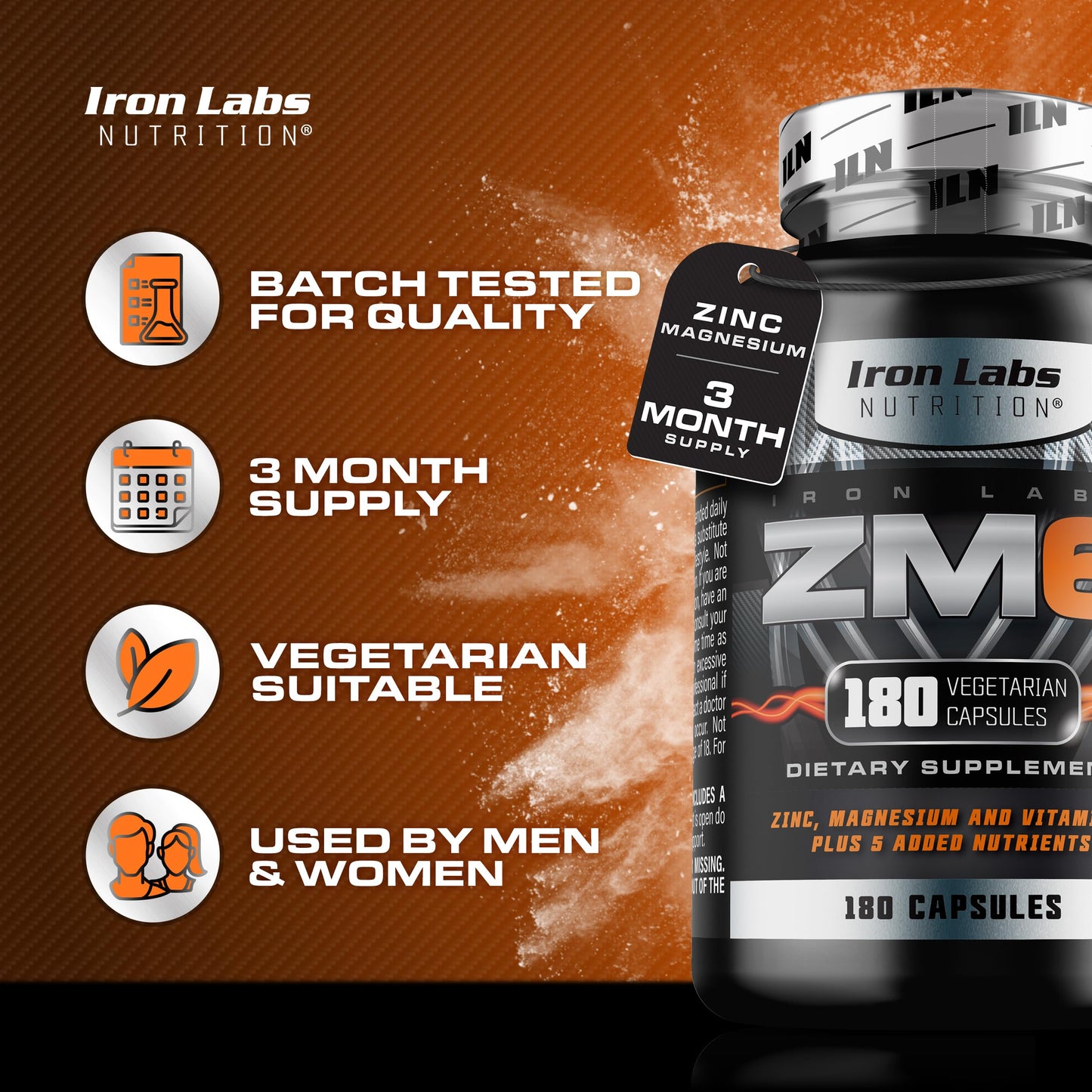 Iron Labs ZM6 - 3 Month Zinc Magnesium Aspartate Supplement | 180 Veggie Capsules