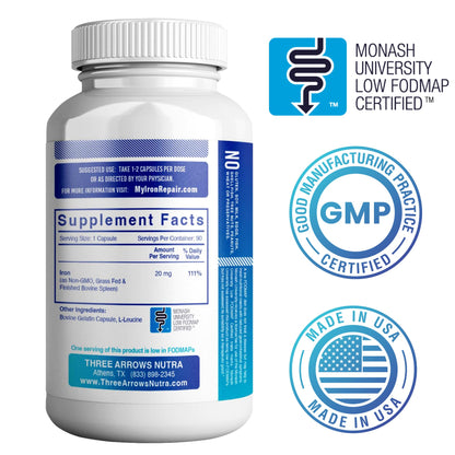 Iron Repair: Natural Iron Supplement with Best Absorption | Gentle on Stomach | Monash Low FODMAP | 90 Capsules