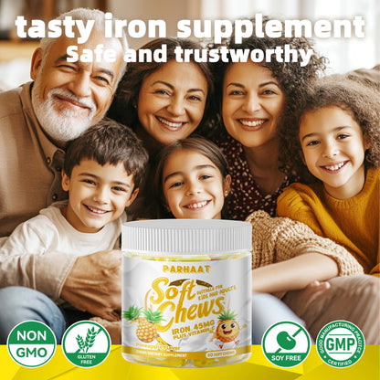 Iron Soft Chew with Vitamin C - Pineapple Flavor | Gluten Free | 60 Count | 2 Month Supply