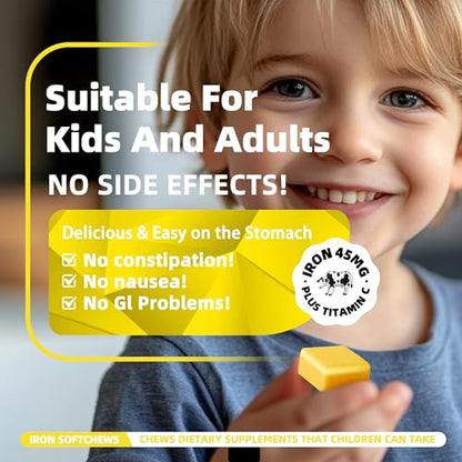Iron Soft Chew with Vitamin C - Pineapple Flavor | Gluten Free | 60 Count | 2 Month Supply