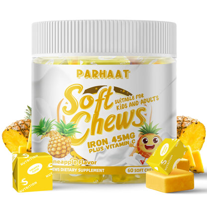 Iron Soft Chew with Vitamin C - Pineapple Flavor | Gluten Free | 60 Count | 2 Month Supply