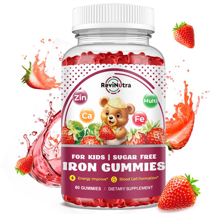 Iron Supplement Gummies for Kids – Calcium, Zinc & Multivitamin with Iron | Immune Support, Energy & Vegan, 60 Count
