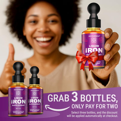 Iron Supplement for Women & Men – Liquid Drops (2oz) with MCT Oil, Natural Grape Flavor, Immune Support