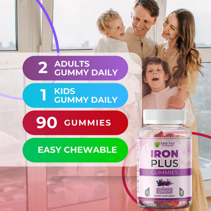 Made in USA 90 Iron Gummies for Women – Vegan, Gluten Free & Immune Support (Grape)