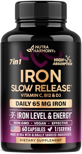 Iron 65mg Slow-Release Supplement for Women | High Absorption | 60 Capsules