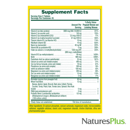 Natures Plus Source of Life Prenatal – 800 mcg Folate, 90 Vegetarian Tablets (Gluten-Free)