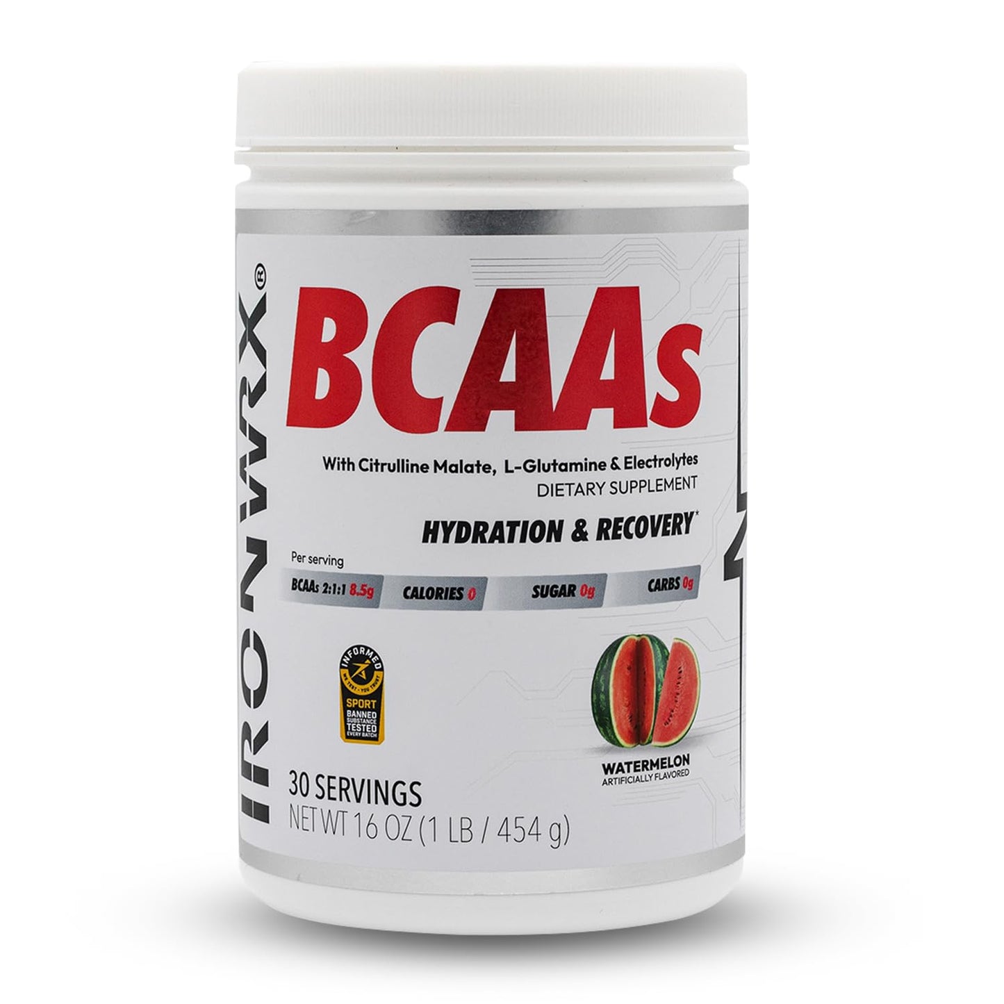 IRONWRX BCAA Powder – Watermelon Flavor | 30 Servings | Zero Sugar | 2:1:1 BCAA Ratio
