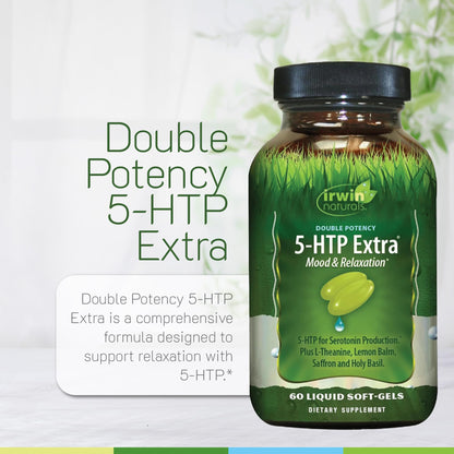 Irwin Naturals Double Potency 5-HTP Extra - Relaxation & Serotonin Support - 60 Liquid Soft-Gels