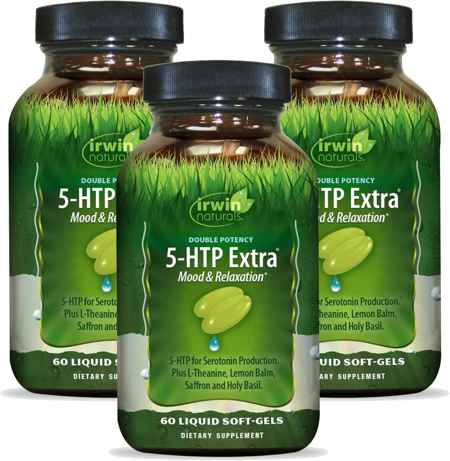 Irwin Naturals Double Potency 5-HTP Extra – 60 Liquid Soft-Gels (Pack of 3) – 90 Servings | Relaxation & Serotonin Production
