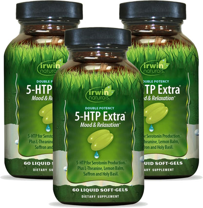 Irwin Naturals Double Potency 5-HTP Extra – 60 Liquid Soft-Gels (Pack of 3) – 90 Servings | Relaxation & Serotonin Production