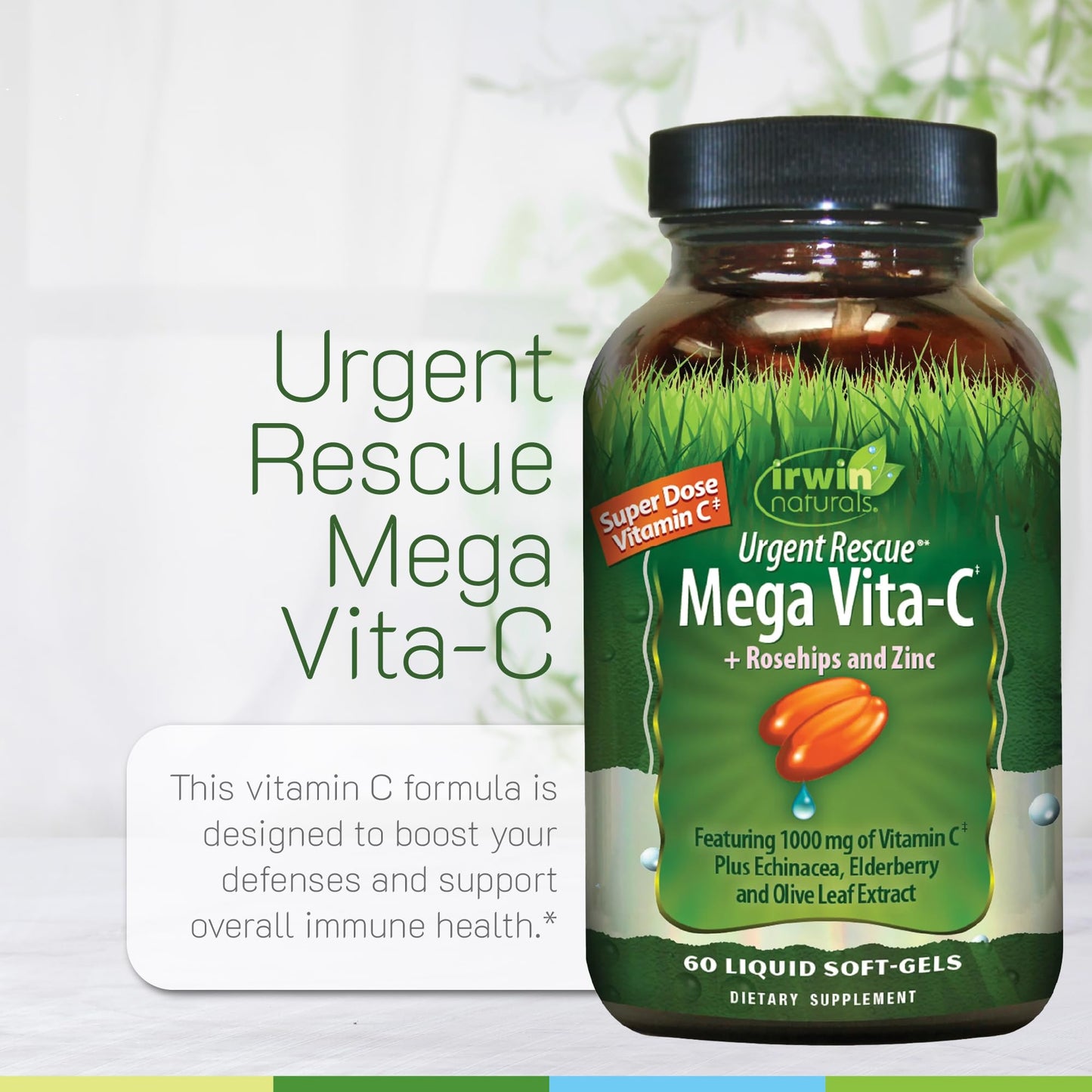 Irwin Naturals Urgent Rescue Mega Vita-C – 60 Liquid Softgels, 1,000 mg Vitamin C for Immune Support