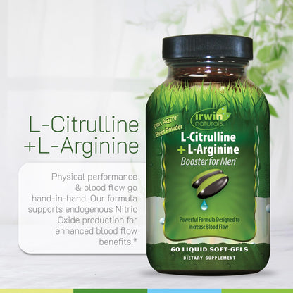 Irwin Naturals L-Citrulline + L-Arginine – 60 Liquid Soft-Gels | Nitric Oxide & Circulation Support