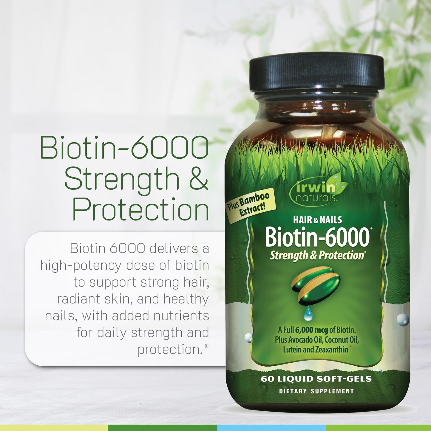 Irwin Naturals Biotin-6000-60 Liquid Soft-Gels – Hair, Skin & Nails Support | Pack of 2, 60 Servings