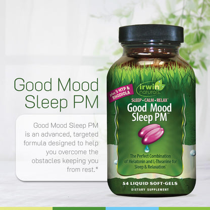 Irwin Naturals Good Mood Sleep PM - 54 Liquid Softgels | Melatonin & L-Theanine