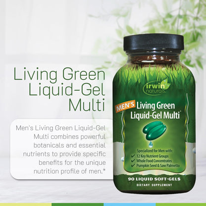 Irwin Naturals Men's Living Green Liquid-Gel Multi - 70+ Nutrients, Prostate Support, 90 Softgels