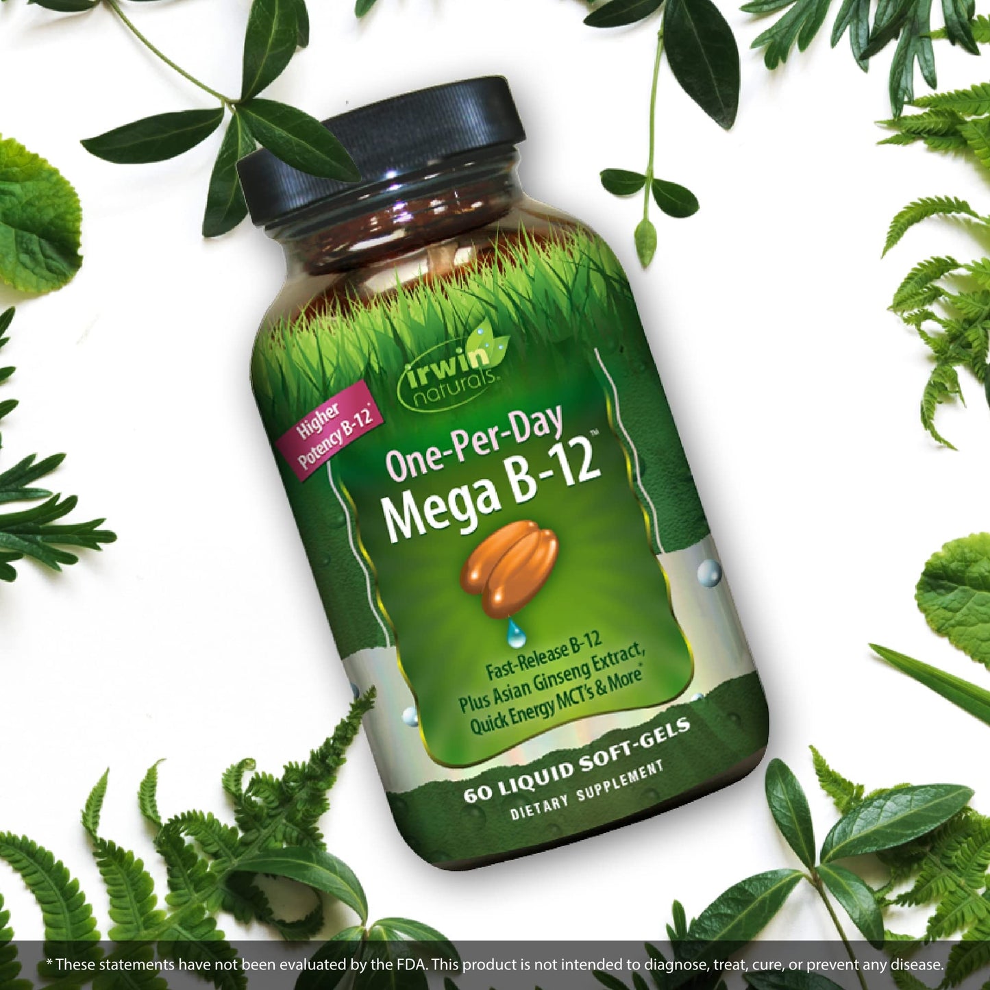 Irwin Naturals One-Per-Day Mega B-12 1500mcg – Fast-Absorption Methylcobalamin, MCT + Asian Ginseng | 60 Liquid Softgels