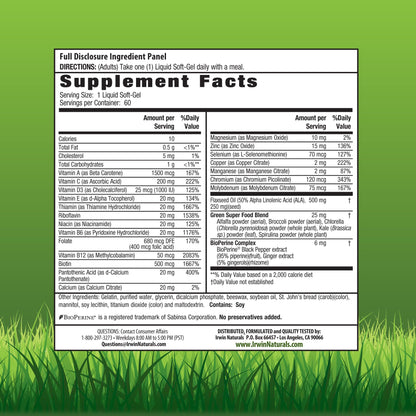 Irwin Naturals Only One Liquid-Gel Multi — No Iron Daily Multivitamin | 60 Softgels