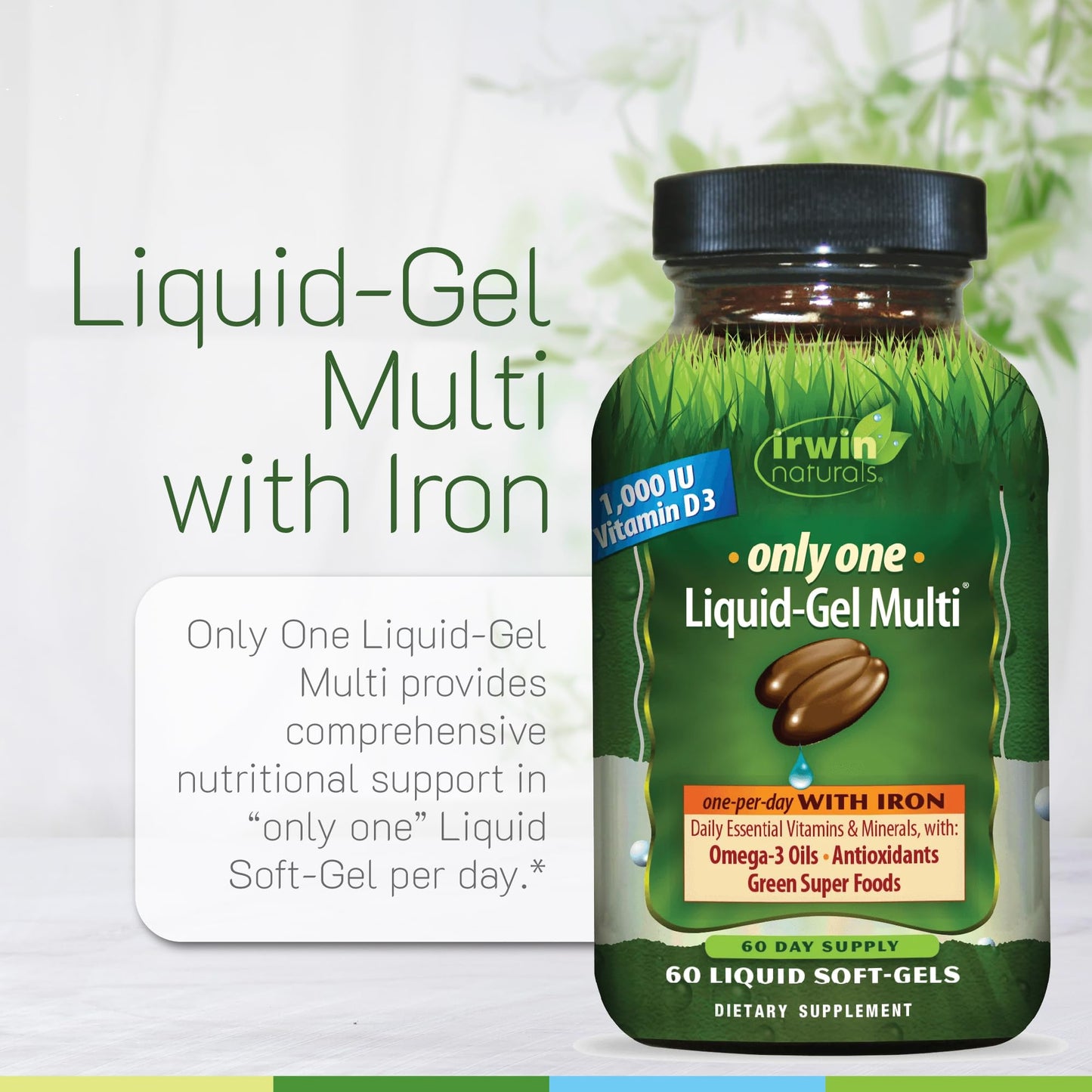 Irwin Naturals Only One Liquid-Gel Multi 60 Softgels | One-Per-Day Multivitamin with Iron