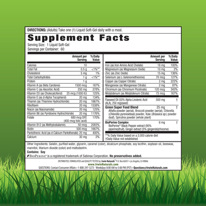 Irwin Naturals Only One Liquid-Gel Multi 60 Softgels | One-Per-Day Multivitamin with Iron