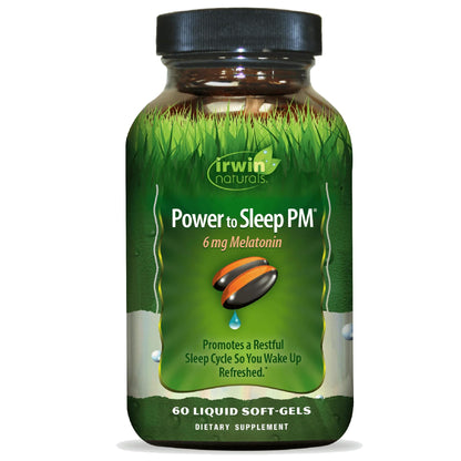 Irwin Naturals Power to Sleep PM – 60 Liquid Soft-Gels (30 Servings) | Melatonin 6mg