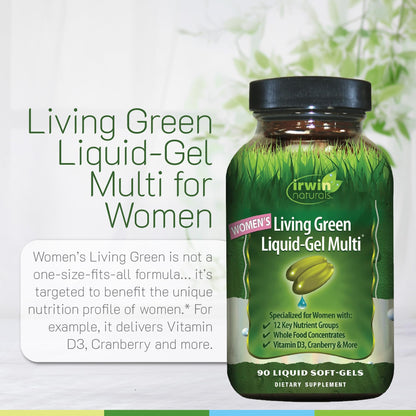 Irwin Naturals Women’s Living Green Liquid-Gel Multi – 70 Nutrients, Omega Oils & Greens Blend | 120 Softgels