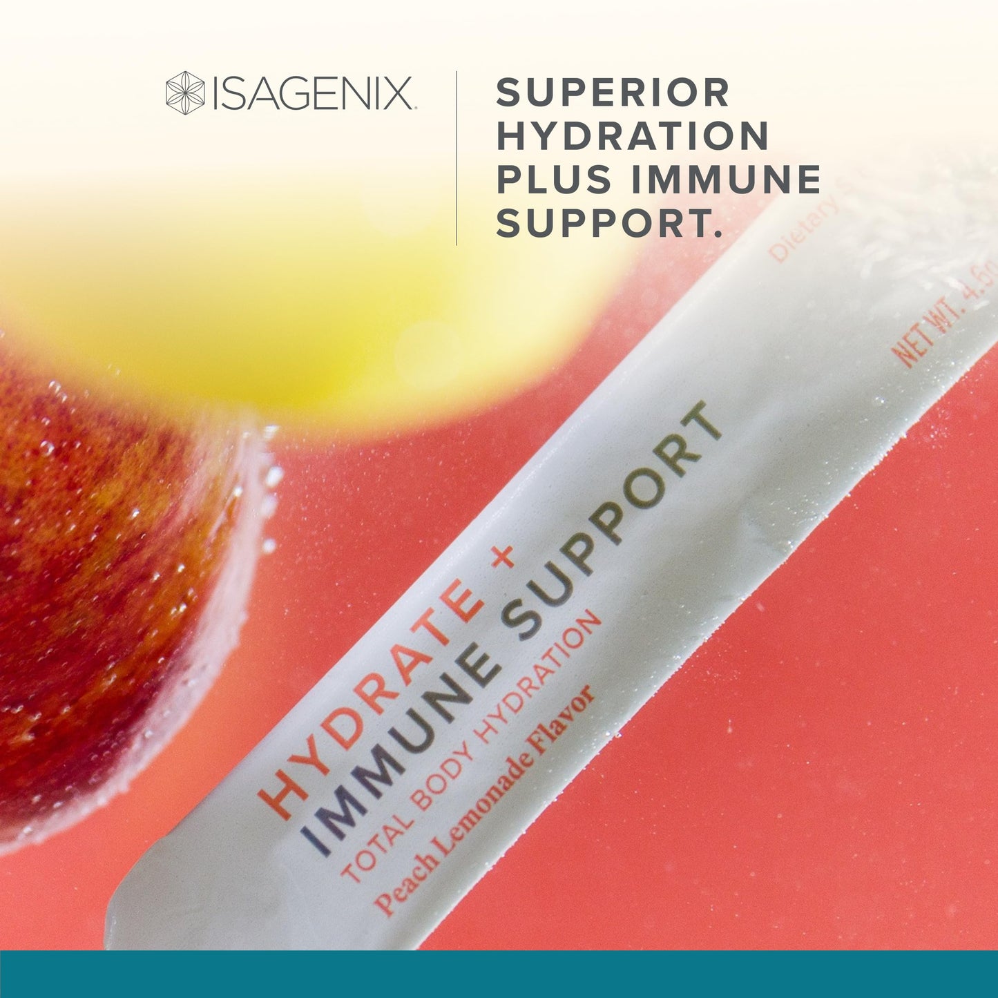 Isagenix Hydrate + Immune Support — Peach Lemonade Electrolyte Drink