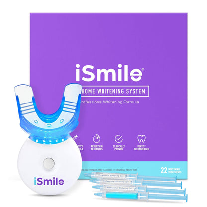 iSmile Teeth Whitening Kit — LED Light, 35% Carbamide Peroxide, 3x 3ml Gel, Remineralization Gel & Tray