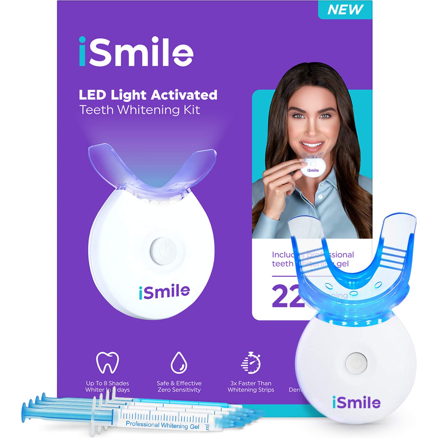 iSmile Teeth Whitening Kit — LED Light, 35% Carbamide Peroxide, 3x 3ml Gel, Remineralization Gel & Tray