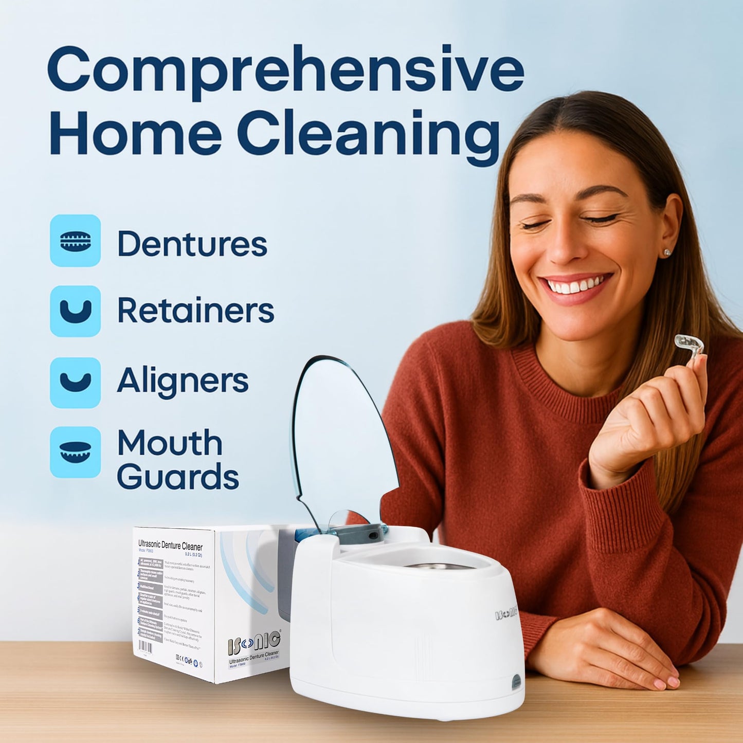 iSonic F3900 Ultrasonic Denture & Retainer Cleaner – 42 kHz, 200 ml Tank