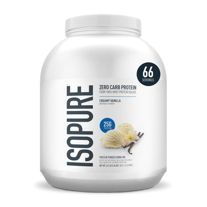 Isopure Zero Carb Whey Isolate Protein Powder – Creamy Vanilla, 25g Protein, 0g Sugar, Gluten Free, 66 Servings