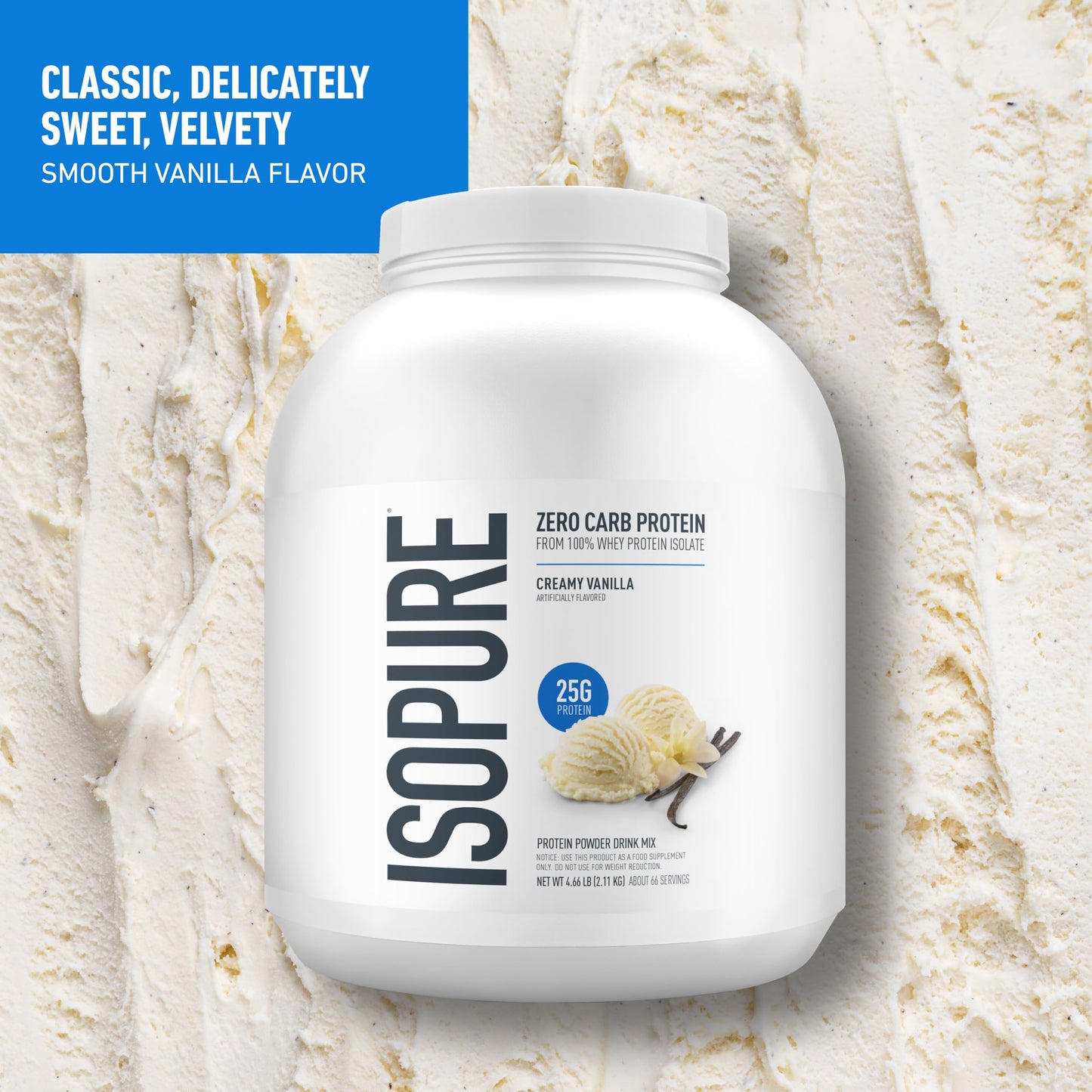 Isopure Zero Carb Whey Isolate Protein Powder – Creamy Vanilla, 25g Protein, 0g Sugar, Gluten Free, 66 Servings