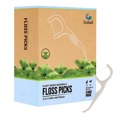 Isshah Floss Picks 300 Count - Plant-Based Mint Floss for Gum Health