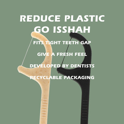Natural Dental Floss Picks 200 Count - PETA Approved, BPA Free, Vegan, Mint | Isshah