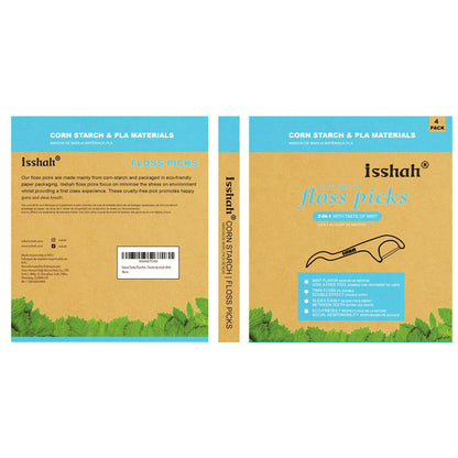Natural Dental Floss Picks 200 Count - PETA Approved, BPA Free, Vegan, Mint | Isshah