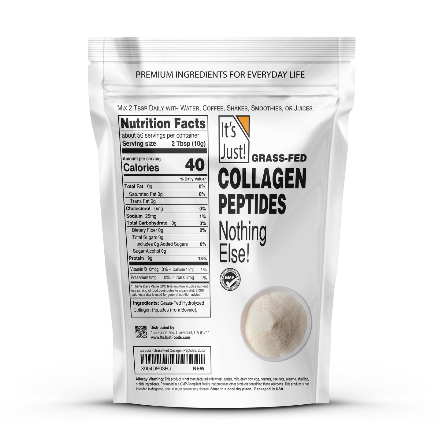 It's Just! Collagen Peptides - Grass-Fed, Unflavored, Type I & III | 1.25lb