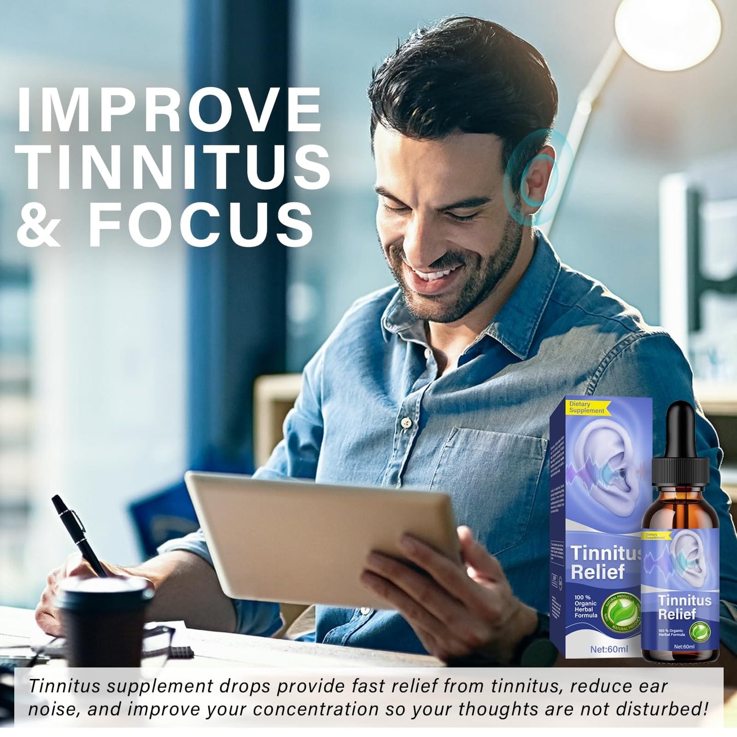 ITECFREELY Tinnitus Relief Drops – Natural Ear Ringing Relief for Men & Women (2 Fl Oz)